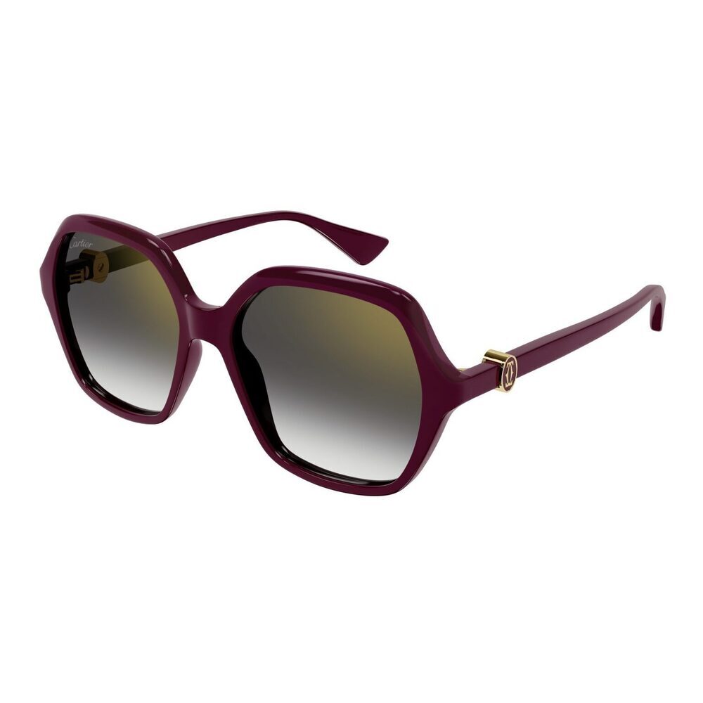 Cartier CT0470S Sunglasses Burgundy Grey Acetate Oversized